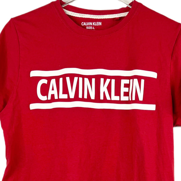 Calvin Klein Red & White Big Box Puffy Logo T-Shirt Men's Size L - Picture 3 of 6